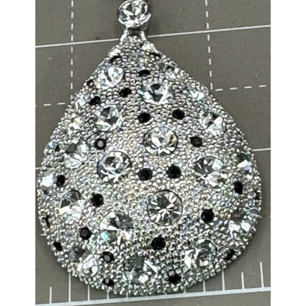 Vintage Nolan Miller Necklace Large Tear Drop Silver Tone Rhinestones Wedding